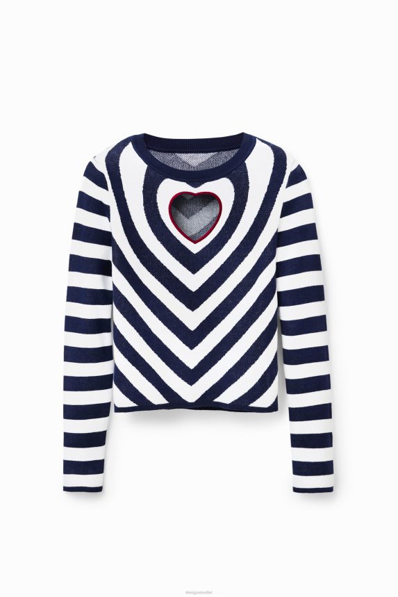 Women DesigualStriped heart cut-out pullover Clothing 68X240841