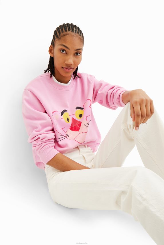 Women DesigualDistressed Pink Panther sweatshirt Clothing 68X240952
