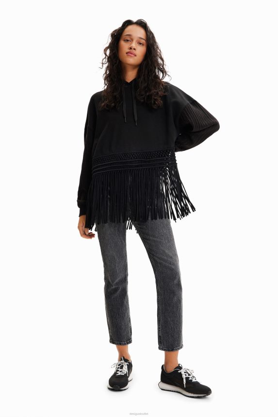 Women DesigualOversize fringe hoodie Clothing 68X240946
