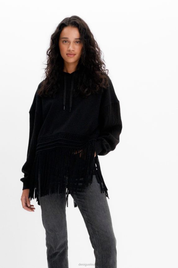 Women DesigualOversize fringe hoodie Clothing 68X240946