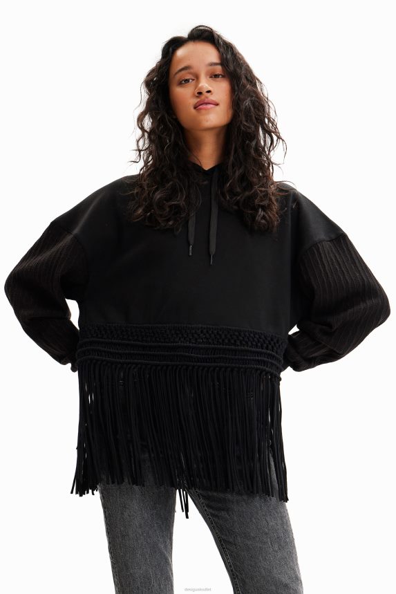 Women DesigualOversize fringe hoodie Clothing 68X240946