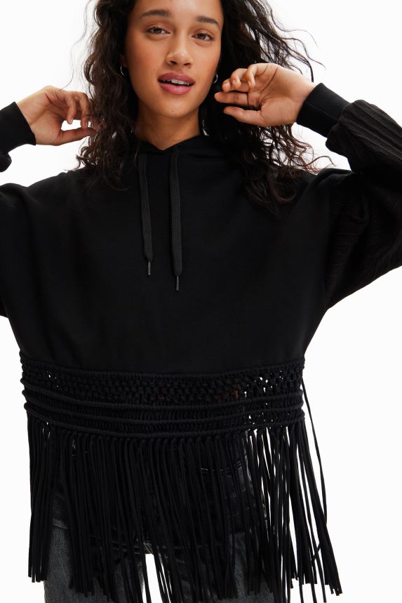 Women DesigualOversize fringe hoodie Clothing 68X240946
