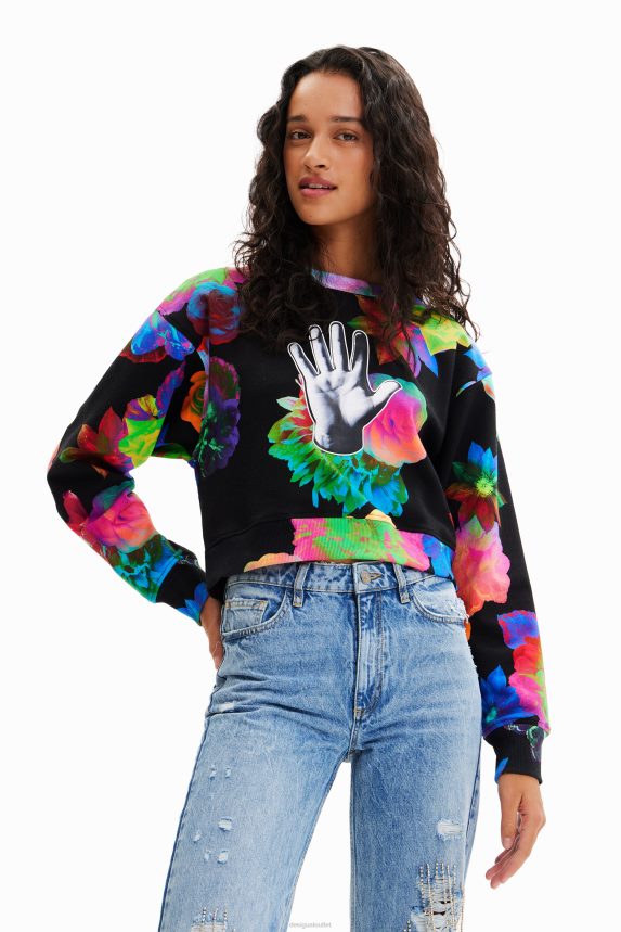 Women DesigualShort floral hand sweatshirt Clothing 68X240651