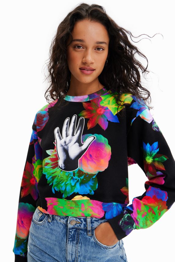 Women DesigualShort floral hand sweatshirt Clothing 68X240651