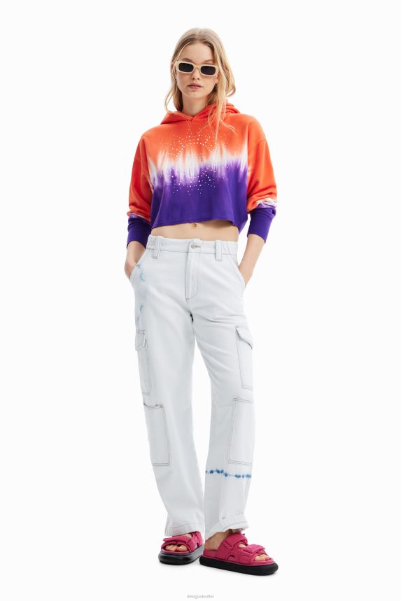 Women DesigualShort tie-dye rhinestone hoodie Clothing 68X240458