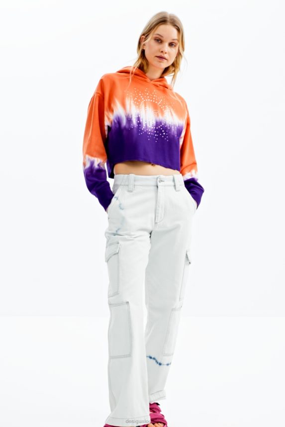 Women DesigualShort tie-dye rhinestone hoodie Clothing 68X240458