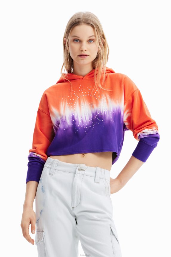 Women DesigualShort tie-dye rhinestone hoodie Clothing 68X240458