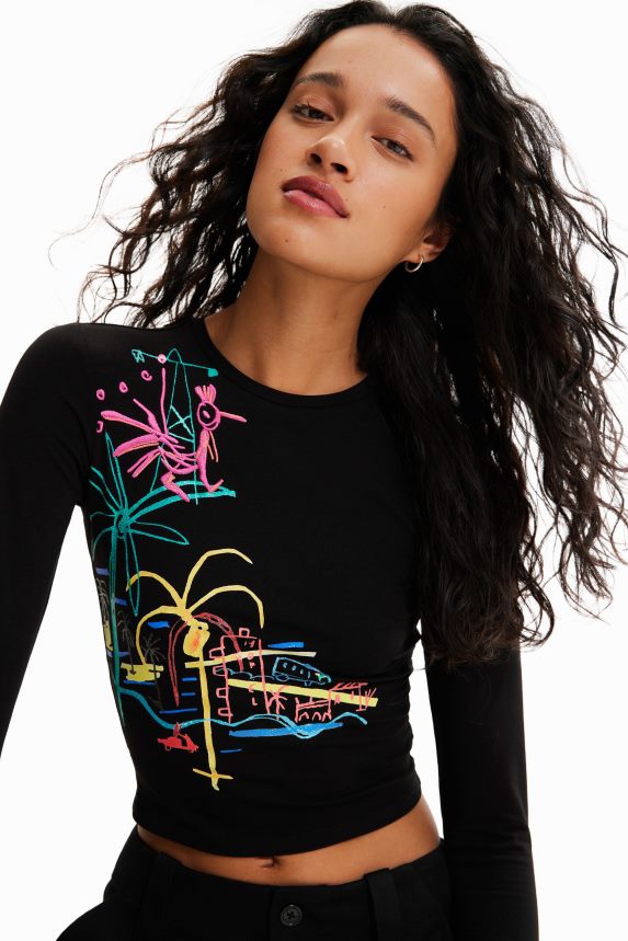 Women DesigualArty short slim T-shirt Clothing 68X240442