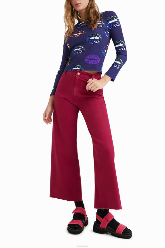 Women DesigualBack neckline ribbed T-shirt Clothing 68X2401054