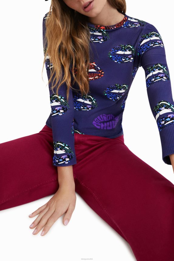 Women DesigualBack neckline ribbed T-shirt Clothing 68X2401054