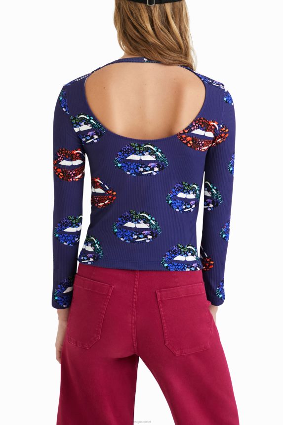 Women DesigualBack neckline ribbed T-shirt Clothing 68X2401054