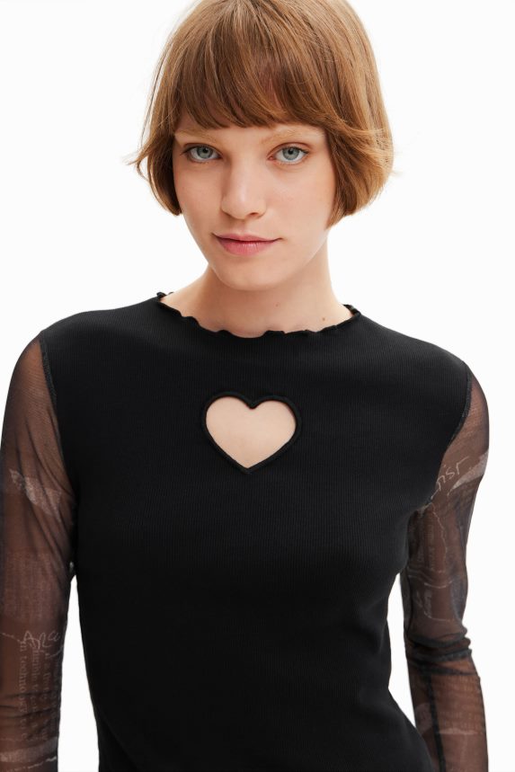 Women DesigualCombination heart cut-out T-shirt Clothing 68X240369