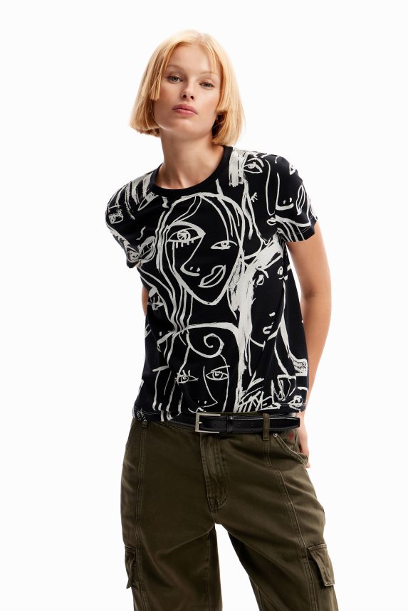 Women DesigualContrasting face T-shirt Clothing 68X240130