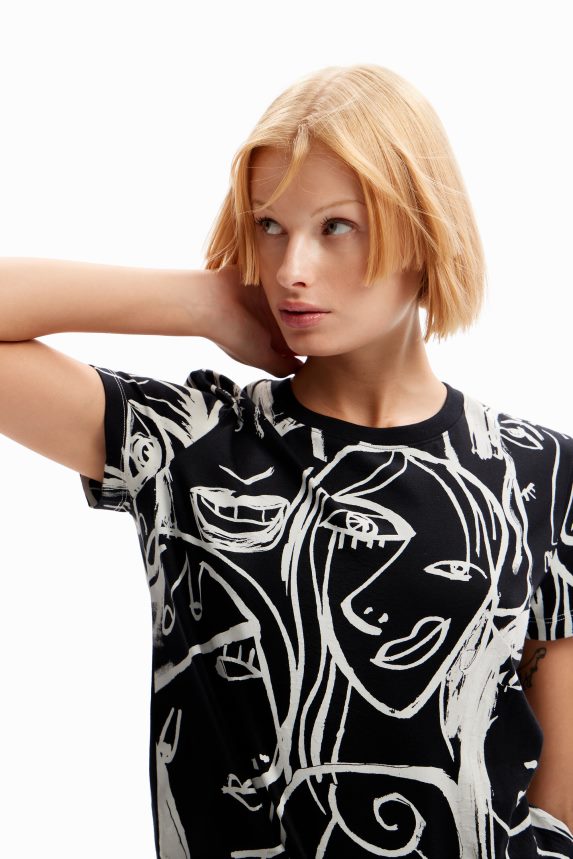 Women DesigualContrasting face T-shirt Clothing 68X240130