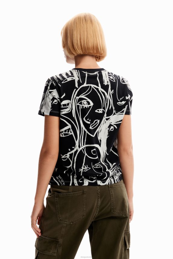 Women DesigualContrasting face T-shirt Clothing 68X240130