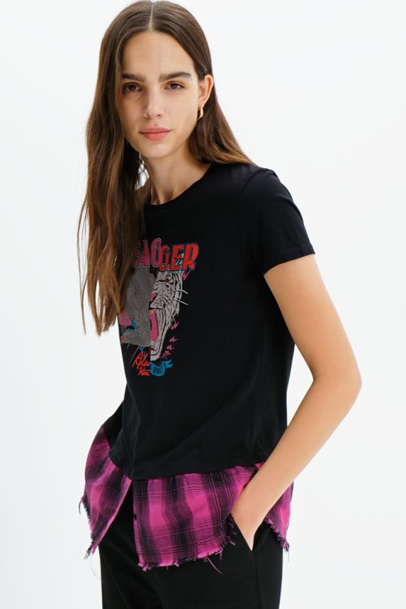 Women DesigualDouble-layer rocker T-shirt Clothing 68X240868