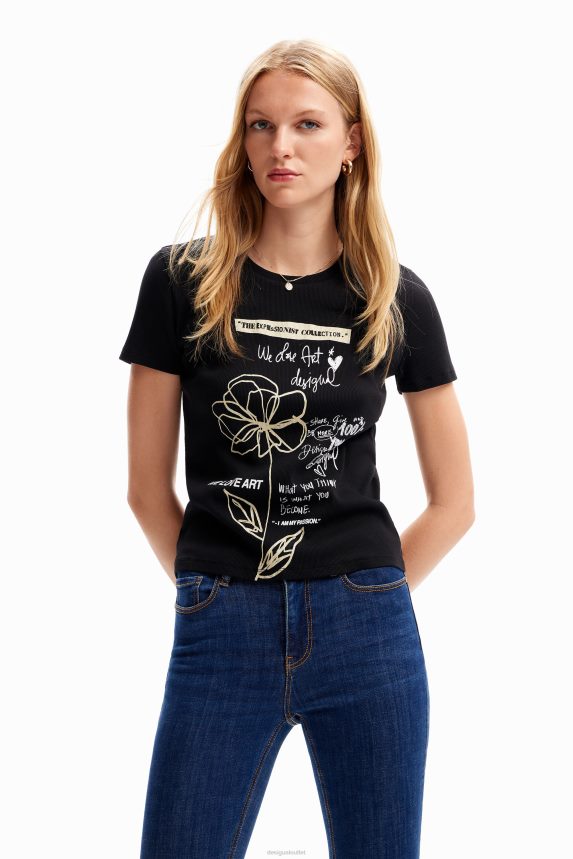 Women DesigualFlower message T-shirt Clothing 68X240121