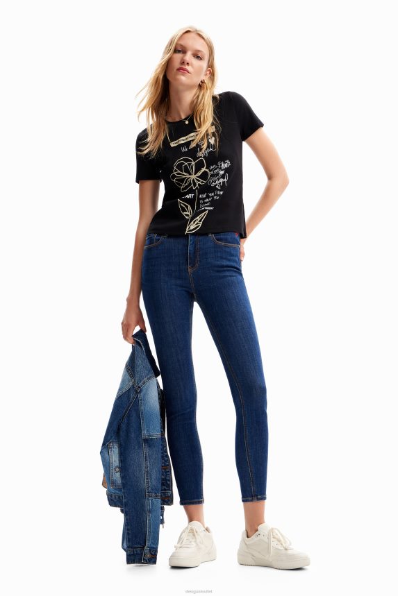 Women DesigualFlower message T-shirt Clothing 68X240121