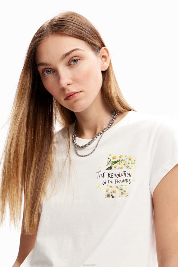 Women DesigualFlower message T-shirt Clothing 68X24021