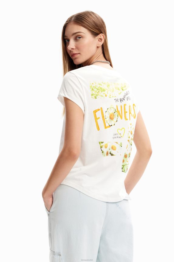 Women DesigualFlower message T-shirt Clothing 68X24021