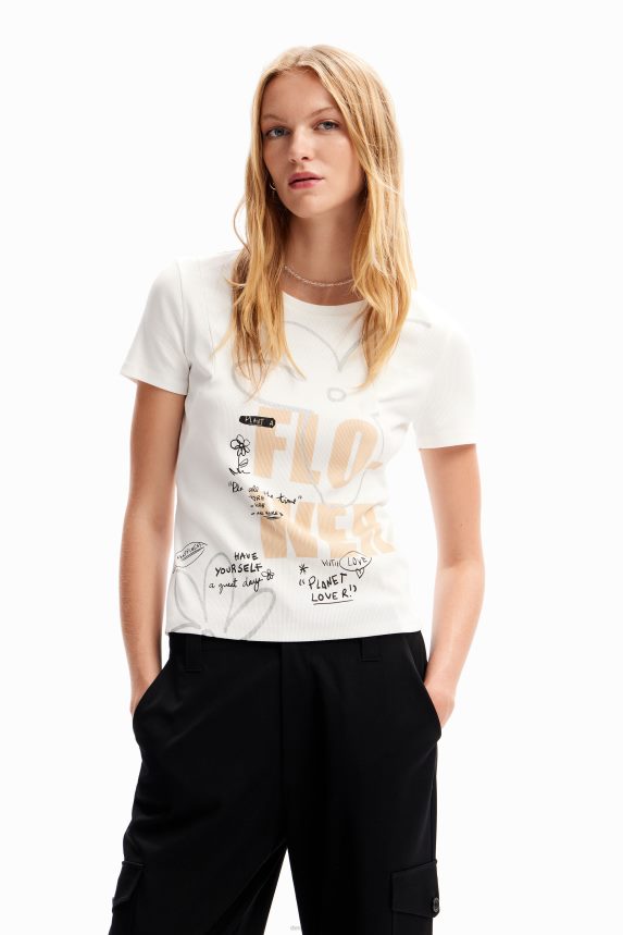 Women DesigualFlower message T-shirt Clothing 68X24095