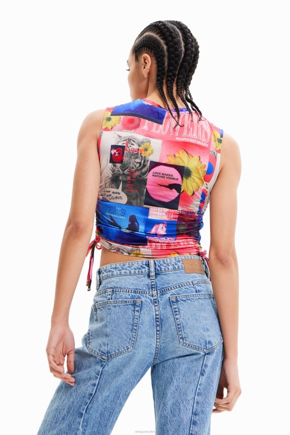 Women DesigualGathered collage T-shirt Clothing 68X240578