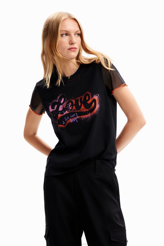 Women DesigualGraffiti Love T-shirt Clothing 68X24036