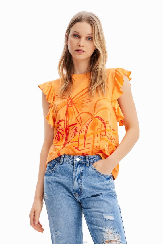 Women DesigualIllustration ruffle T-shirt Clothing 68X240967