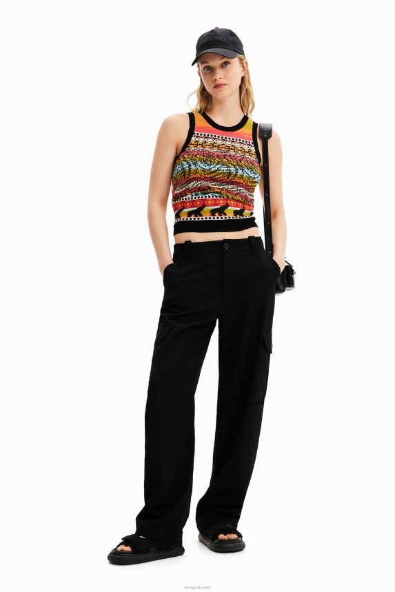 Women DesigualKnit borders T-shirt Clothing 68X240429