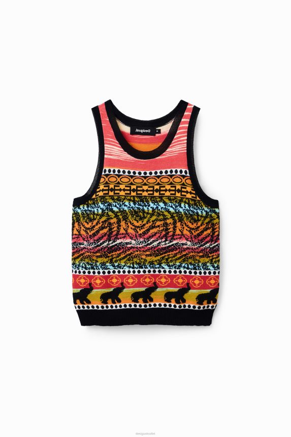 Women DesigualKnit borders T-shirt Clothing 68X240429