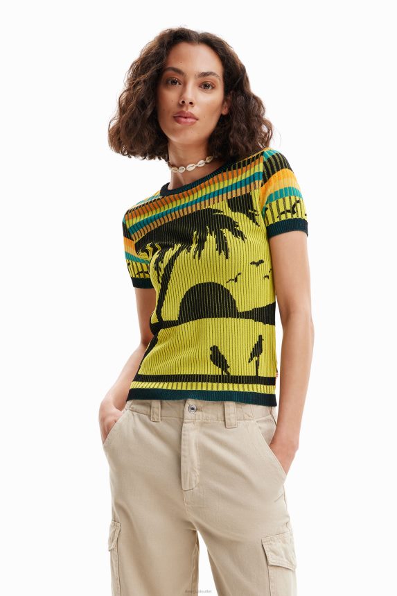 Women DesigualKnit landscape T-shirt Clothing 68X240889
