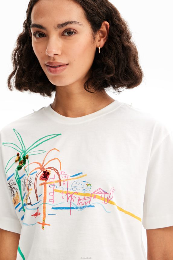 Women DesigualNecklace illustration T-shirt Clothing 68X240606