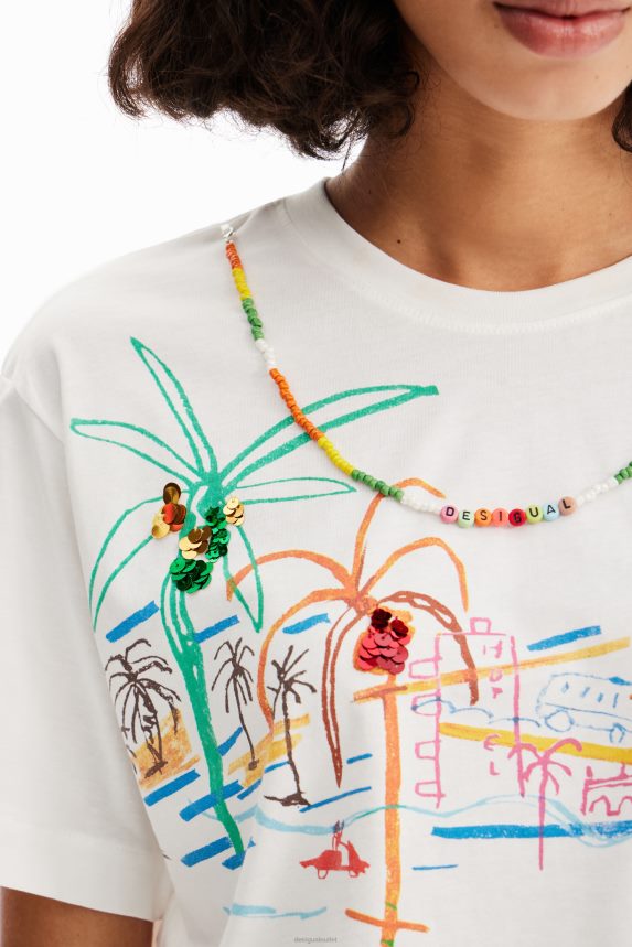 Women DesigualNecklace illustration T-shirt Clothing 68X240606
