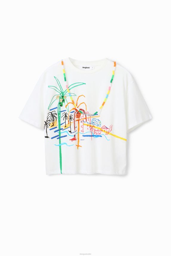 Women DesigualNecklace illustration T-shirt Clothing 68X240606