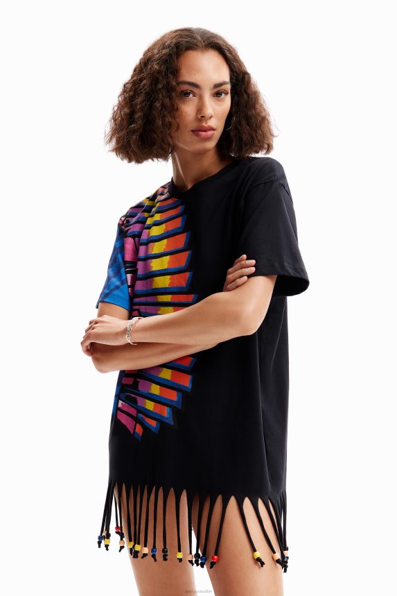 Women DesigualOversize beaded tropical T-shirt Clothing 68X240908