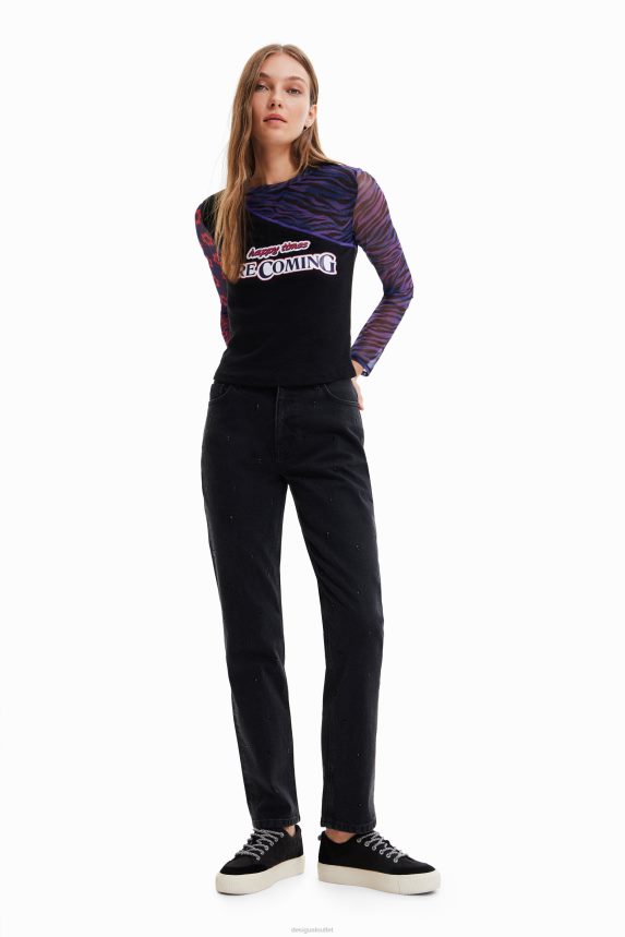 Women DesigualPatchwork tulle T-shirt with message Clothing 68X2401075