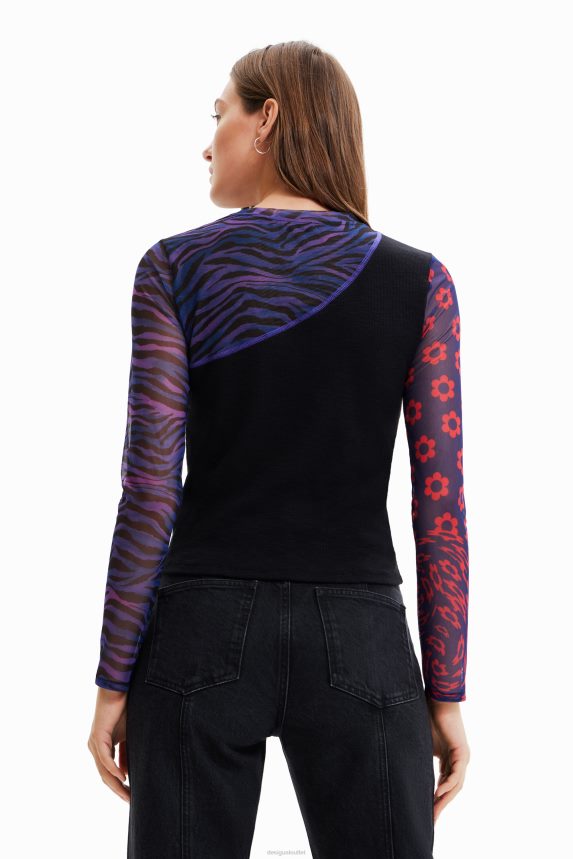 Women DesigualPatchwork tulle T-shirt with message Clothing 68X2401075