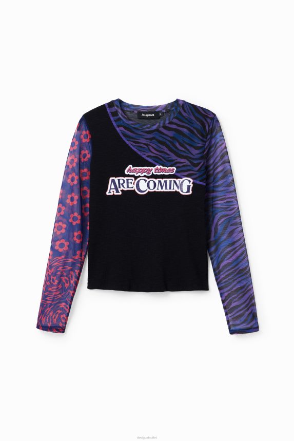 Women DesigualPatchwork tulle T-shirt with message Clothing 68X2401075