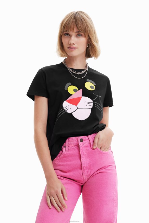 Women DesigualPink Panther T-shirt Clothing 68X240964