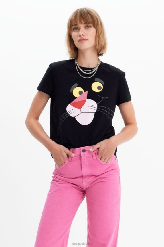 Women DesigualPink Panther T-shirt Clothing 68X240964