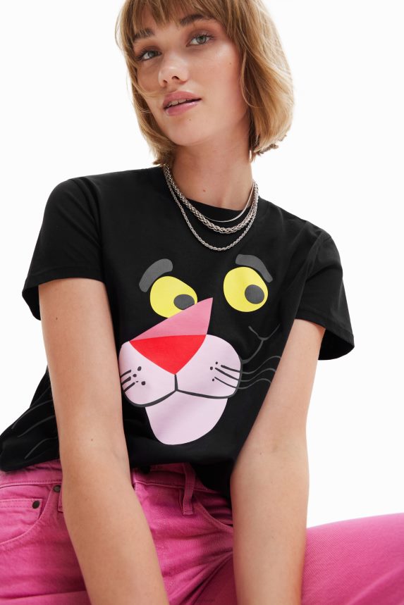 Women DesigualPink Panther T-shirt Clothing 68X240964