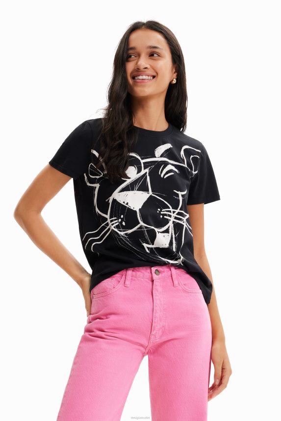 Women DesigualPink Panther contrast T-shirt Clothing 68X240935