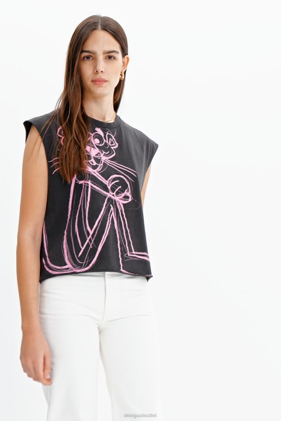 Women DesigualPink Panther sleeveless T-shirt Clothing 68X240296