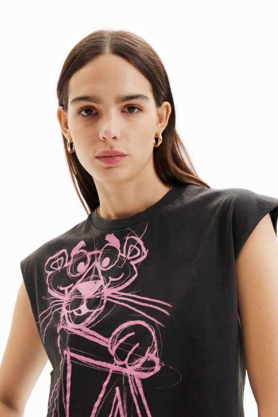 Women DesigualPink Panther sleeveless T-shirt Clothing 68X240296