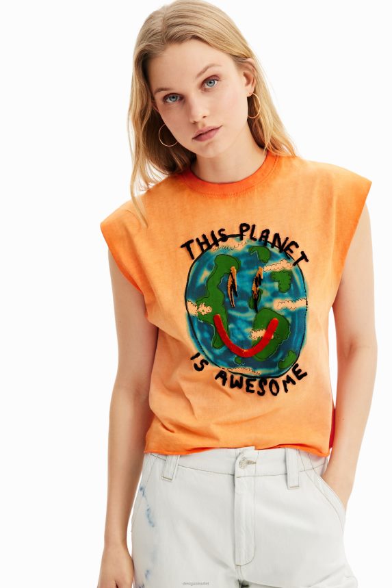 Women DesigualPlanet washed-effect T-shirt Clothing 68X240409