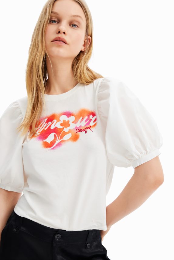 Women DesigualPuff-sleeve message T-shirt Clothing 68X240298