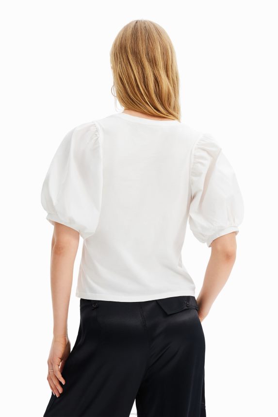 Women DesigualPuff-sleeve message T-shirt Clothing 68X240298