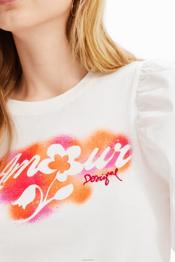 Women DesigualPuff-sleeve message T-shirt Clothing 68X240298
