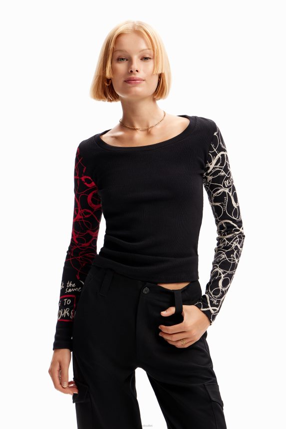 Women DesigualRibbed brushstroke T-shirt Clothing 68X240204