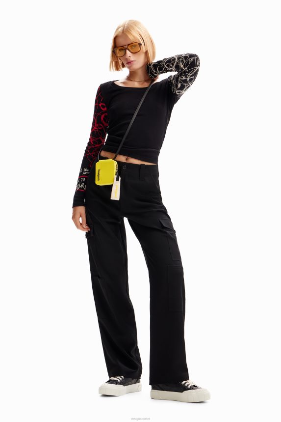 Women DesigualRibbed brushstroke T-shirt Clothing 68X240204